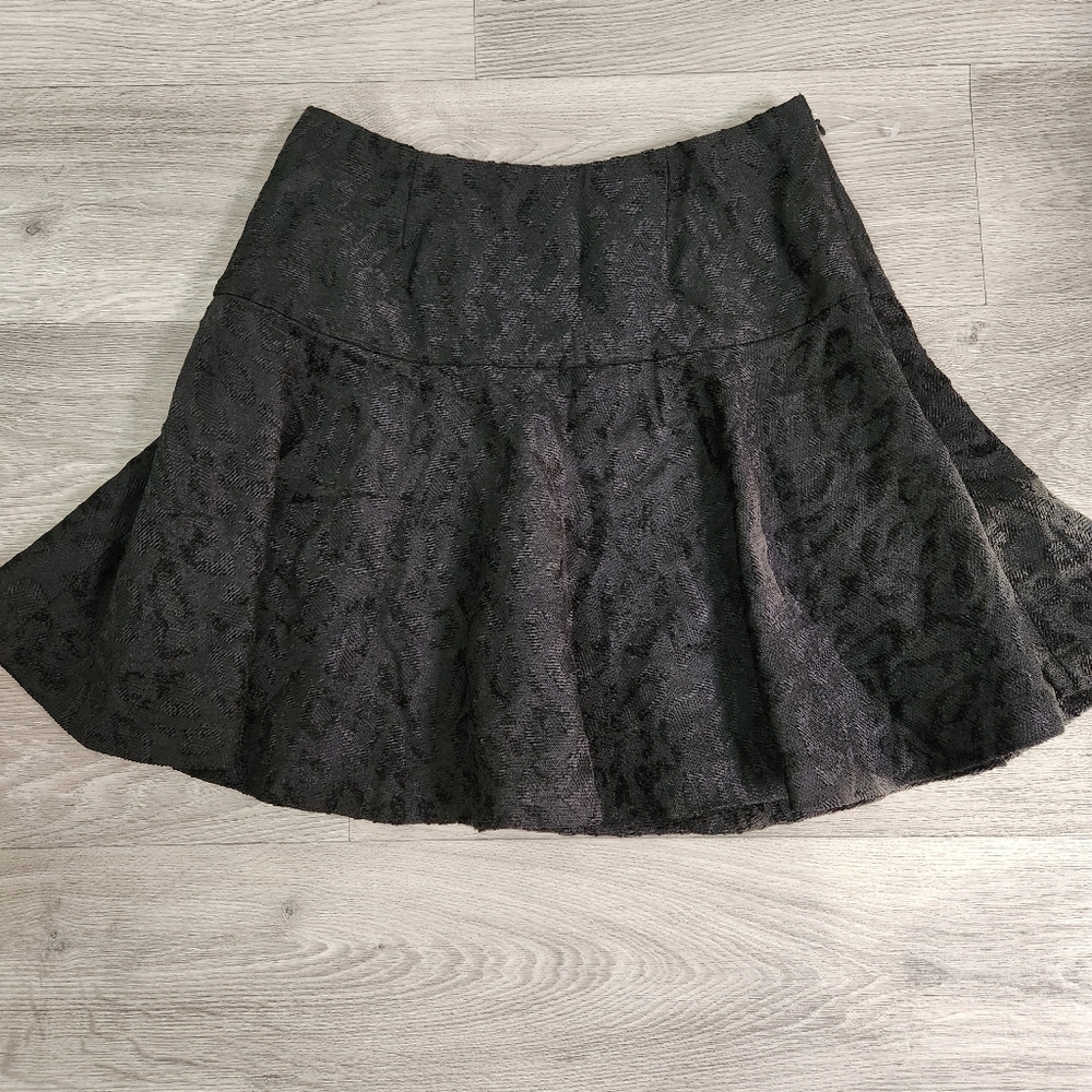 Free People Black Skirt 6 Fit and‎ Flare Chenille Cheetha Flared Skater Side Zip